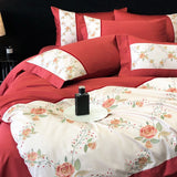 Cifeeo-1000TC Egyptian Cotton Luxury Rose Flowers Embroidery Wedding Bedding Set Red Duvet Cover Set Flat/Fitted Bed Sheet Pillowcases