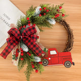 Cifeeo-38CM Christmas Door Wreath Garland Wooden Car Red Berry Wall Hanging Ornament Merry Christmas Decoration for Home  New Year 2025