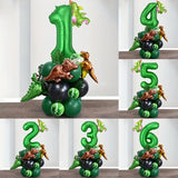 Cifeeo-26pcs Dinosaur Balloons Green Digital Birthday Theme Balloon Baby Shower Jungle Dinosaur Party Decoration