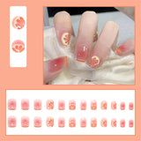 Cifeeo  Summer Lemon False Nails With Designs French Square Head Short Fake Nails Press On Nails Watermelon Nail Tips Beauty Manicure