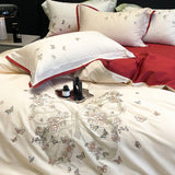 Cifeeo-Butterfly Flowers Embroidery Luxury Wedding Bedding Set 1000TC Egyptian Cotton Duvet Cover Bed Sheet Pillowcases Home Textile