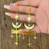 Cifeeo-Amethyst Butterfly Drop Earrings For Women Fashion Simple Sun Moon Lady Birthday Logistics Pendant Earrings Jewelry Direct Sales