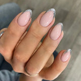 Cifeeo 24Pcs Detachable Almond False Nails French Fake Nails Full Nail Art Tips Press On Nails