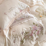 Cifeeo-Butterfly Flowers Embroidery Bedding Set 800TC Lyocell Eucalyptus Fiber Soft Silky Breathable Duvet Cover Bed Sheet Pillowcases