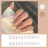 Cifeeo 24pcs/box Long Almond Shape Fake Nails Set Press On Nails Wearing Nail Stickers Full Cover Finished Transparent False Nail Tips