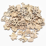 Cifeeo-50Pcs Christmas Natural Wooden Chip Santa Claus Snowflake Christmas Tree Hanging Ornaments Pendant Navidad Decoration DIY Craft