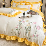 CIFEEO-Spring Summer Bedding Set Washed Cotton Embroidery Bedroom Four-piece Set Full Quilt Cover Princess Style Queen Bed Sheet King Bedding Three-piece Bedding