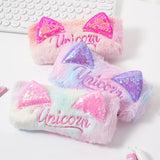 Cifeeo-Back To School Gifts Sequins Ears Pencil Case School Supplies Pencil Pouch Estuche Escolar Embroidery Cartoon Cute Stationery Plush Pencil Case Girls
