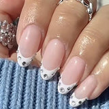 Cifeeo 24Pcs False Nails With Glue Flower Design Long Coffin French Ballerina Fake Nails Full Cover Acrylic Nail Tips Press On Nails