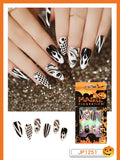 Christmas Cifeeo False Nails Press On Set Almond Black Ghost Design Long Fake Nail Pumpkin Pressure Decorated Adhesive Nail Tips 24Pcs