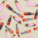 Cifeeo-Halloween Nails 24pcs Halloween Fake Nails Long Ballet False Nails Pumpkin French Press ON Nails Acrylic Nail Tips Detachable and Wearable