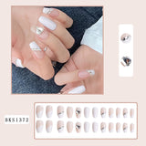 Cifeeo 24Pcs Long Coffin False Nails with Glue Wearable Brown Fake Nails with   Rhinestones Ballet Press on Nails Full Cover Nail Tips