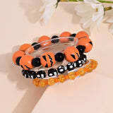 Cifeeo-Halloween Jewelry 3 Pcs Halloween Multi-Layer Bracelets Set for Women Men Vintage Pumpkin Spider Skull Elastic Beaded Bracelet Party Jewelry Gift