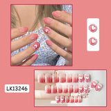 Cifeeo 24Pcs/Box Heart Fake Nails Press On Short Nail Tips Square False Nails Set Press On Nail Art Faux Ongles Nails Accessoires