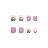 Cifeeo- 24pcs/box Press On False Nails Cute Nail Short Square Purple Flower Art Wearable Fake Nails With Wearing Tools As Gift