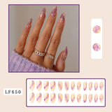 Cifeeo 24Pcs Long Coffin False Nails with Glue Wearable Brown Fake Nails with   Rhinestones Ballet Press on Nails Full Cover Nail Tips