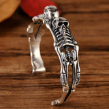 Cifeeo-Halloween Jewelry Vintage Skull Skeleton Cuff Bangle for Women Men Halloween Creative Silver Plated Skull Bones Bracelet Gothic Punk Cool Jewelry