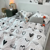 Cifeeo-Nordic Pink Black Checkerboard Duvet Cover Set with Pillowcase Bed Sheet Kid Girls Bedding Sets Full Queen Twin Kawaii No Filler