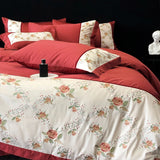 Cifeeo-1000TC Egyptian Cotton Luxury Rose Flowers Embroidery Wedding Bedding Set Red Duvet Cover Set Flat/Fitted Bed Sheet Pillowcases