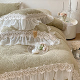 Cifeeo-Autumn and Winter Bedding Set French Double Layer Lace Ruffle Carved Velvet Duvet Cover, Winter Bedding Set, Plush Quilt Cover, Bed Sheet, Pillowcase, Vintage