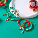 Cifeeo-Christmas gifts 2Pcs Christmas Multicolor Rice Beads Beaded Bracelet Set For Women Santa Claus Xmas Tree Snowman Pendant Bracelets New Year Gift