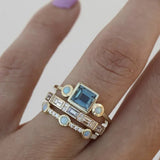 Cifeeo-Christmas gifts idea Exquisite Gold Color Trendy Ring for Women Luxury Inlaid Sea Blue Zircon Stones Wedding Rings Set Bridal Engagement Jewelry