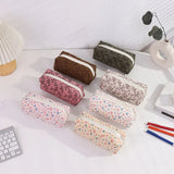 Cifeeo-Back To School Gifts Retro Flowers Pencil Case Estuche Escolar Pencil Pouch Corduroy Cute Stationery Large Capacity School Supplies Pencil Case Girls