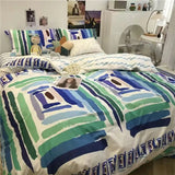 CIFEEO-Spring Summer Bedding Set Ins Free Shipping Beddings Sets Double Bed Set 4 Pieces Japanese Euro Bedding Set Queen Size Duvet Cover Lattice Washed Cotton Sheet