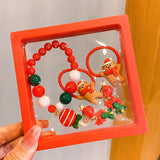Cifeeo-Christmas Gift idea 5 Pcs Kids Bracelet Ring Earring Set Santa Elk Girls Gift Holiday Party Ring Ear Clip Childrens Jewelry