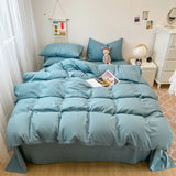 CIFEEO-Spring Summer Bedding Set Ins Simple Sheet Four-piece Set of Solid Color Washed Cotton Quilt Cover Set Three-piece Dormitory Single and Double Bedding