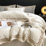 Cifeeo-4Pcs Luxury Winter Thickened Carved Velvet Embroidery Bedding Set Queen King Duvet Cover Set Flat/Fitted Bed Sheet Pillowcases