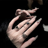 Cifeeo-Halloween Jewelry Gothic Irregular Black Crystal Spider Webs Ring For Women Dark Animal Hip Hop Punk Opening Finger Rings Halloween Jewelry Gifts