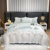 Cifeeo-Luxury Bedding Set Chic Rose Flowers Embroidery Summer Ice Silky Duvet Cover Set Fitted Sheet Bed Sheet Pillowcases Queen King