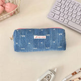 Cifeeo-Back To School Gifts Denim Pencil Case Girls School Supplies Pencilcase Large Capacity Piornik Szkolny Ribbon Bow Cute Stationery Pencil Pouch