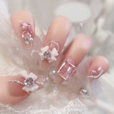 Cifeeo 24pcs Rhinestone Design Fake Nails Shiny Bridal Women Lady party nail DIy Decorations Press On nail Tips False Nail Patch