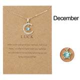 Cifeeo-Christmas Gift New Year's Eve Gift Fashion Moon Star Necklaces For Women 12 Months Crystal Birthstone Pendant Chain Men Trendy Birthday Party Jewelry Gift