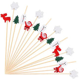 Cifeeo-50/100Pcs Christmas Buffet Fruit Food Skewer Cocktail Picks Cupcake Topper 2024 Christmas Party Decor Supplies New Year 2025