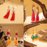 Cifeeo-Christmas gifts Gothic Punk Halloween Skeleton Dangle Earrings For Women Ethnic Creative Long Tassel Bohemian Fringe Earring Festival Jewelry