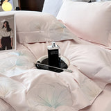 Cifeeo-4Pcs Pink Luxury Flower Embroidery Bedding Set 1000TC Egyptian Cotton Brushed Duvet Coves Set Bed Sheet Fitted Sheet Pillowcases