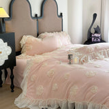 Cifeeo-Autumn and Winter Bedding Set Luxury Coral Velvet Bed Sheet, Duvet Cover Set, Pillowcases, Princess Style Bedding Set, French Handwork Flowers, Winter