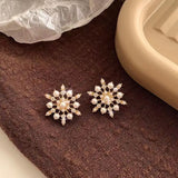 Cifeeo-Christmas gifts Exquisite Crystal Zircon Snowflake Stud Earrings For Women Shiny Rhinestone Flower Pearl Earring Christmas New Year Jewelry Gift