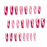 Cifeeo  New French Coffin Fake Nails With Designs Fashion Rose Red False Nails Press On Nails Long Ballerina Removable Nail Patches