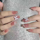 Fake nails with glue designed 24pcs French Ribbon Wear Long Paragraph Fashion Manicure Patch False Nails Wearable Nail Patch TY