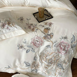 Cifeeo-4/5Pcs  Chinese Style Flowers Bird Embroidery Bedding Set 1000TC Egyptian Cotton Queen King Duvet Cover Bed Sheet Pillowcases