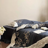 Cifeeo-Luxury Dark Blue Chinese Style Bamboo Embroidery 1000TC Egyptian Cotton Bedding Set Duvet Cover Set Bed Sheet Pillowcases 4Pcs