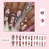 Cifeeo 24Pcs Long Coffin False Nails with Glue Wearable Brown Fake Nails with   Rhinestones Ballet Press on Nails Full Cover Nail Tips