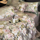 Cifeeo-4Pcs Luxury Digital Printing Flowers Bedding Set Lyocell Cotton Brushed Fabric Duvet Coves Set Flat/Fitted Bed Sheet Pillowcases