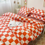 Cifeeo-Nordic Pink Black Checkerboard Duvet Cover Set with Pillowcase Bed Sheet Kid Girls Bedding Sets Full Queen Twin Kawaii No Filler