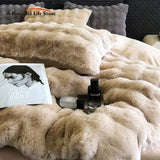 Cifeeo-Faux Rabbit Fur Velvet Fleece Plush Soft Warm Luxury 4Pcs Bedding Set Super Comfortable Duvet Cover Set Bed Sheet Pillowcases