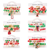 Cifeeo-Christmas gifts 4Pcs/set Cute Christmas Series Bracelet For Women Multicolor Rice Beads Santa Claus Xmas Tree Snowman Pendant Beaded Bracelets